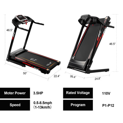 Folding Treadmill with Adjustable Incline, 3.5HP Foldable Treadmills for Home, 330LBS Weight Capacity, Walking Pad Walking Jogging Running Exercise Machine with Bluetooth & Pulse Monitor